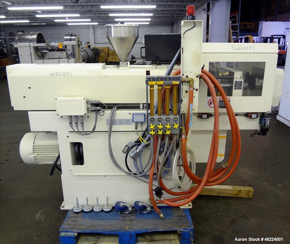 Used Boy Injection Molder, Model 12M. Approximate 13 tons. 160 BAR. Distance Between Tie Bars 259mm. Tie Bar Diameter 35mm. Maximum Plate Distance 300mm. Minimum Plate Distance 100mm. Screw Diameter ...