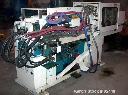 Used Boy Hydraulic Injection Mold Machine, Model 50T2. 50 Ton clamping pressure. Approximate shot sizes, 5.57 ounce with a 42mm screw, 4.58 with a 38mm screw, 3.25 with a 32mm screw, 2.5 with a 28mm ...