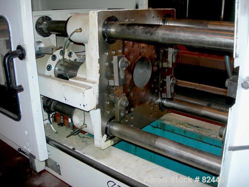 Used Boy Hydraulic Injection Mold Machine, Model 50T2. 50 Ton clamping pressure. Approximate shot sizes, 5.57 ounce with a 42mm screw, 4.58 with a 38mm screw, 3.25 with a 32mm screw, 2.5 with a 28mm ...