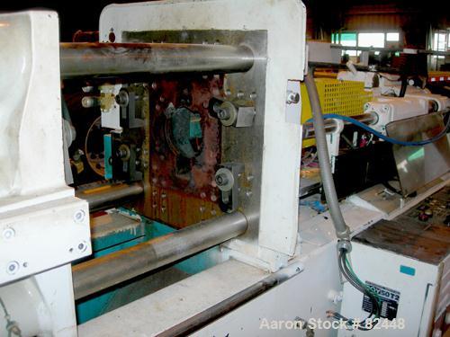Used Boy Hydraulic Injection Mold Machine, Model 50T2. 50 Ton clamping pressure. Approximate shot sizes, 5.57 ounce with a 42mm screw, 4.58 with a 38mm screw, 3.25 with a 32mm screw, 2.5 with a 28mm ...