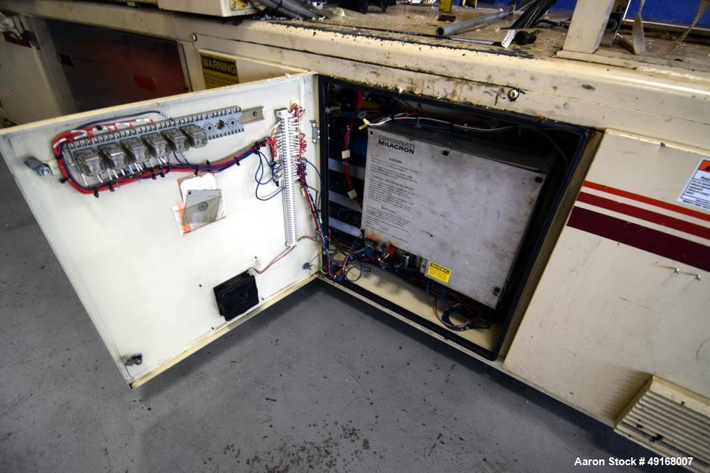 Used Cincinnati Milacron Vista Horizontal Injection Molder, 300 Ton, Model 300-21. Clamp force approximate 300 tons, approximate maximum daylight 48", approximate platen size 36.8” x 36.2”, approxima...