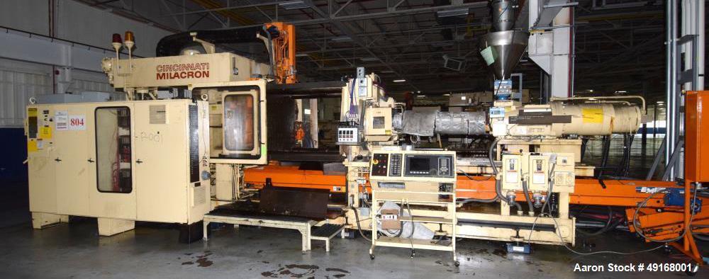 Used- Cincinnati Milacron Horizontal Injection Molder, 375 Ton, Model H 375-32 E/P-E/D-I.M.M. Clamp force approximate 375 to...