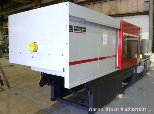 Used Milacron Powerline Multi-Component Two Platen Injection Molder, 330 Ton, Model NT330-8-7.6. Clamp force 330 ton, clamp stroke 600mm, maximum daylight 1525mm. Mold height maximum 670mm to 925mm, ...