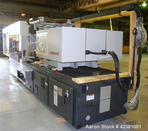 Used Milacron Powerline Multi-Component Two Platen Injection Molder, 330 Ton, Model NT330-8-7.6. Clamp force 330 ton, clamp stroke 600mm, maximum daylight 1525mm. Mold height maximum 670mm to 925mm, ...