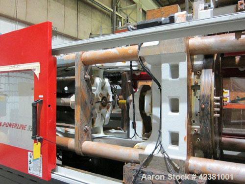 Used Milacron Powerline Multi-Component Two Platen Injection Molder, 330 Ton, Model NT330-8-7.6. Clamp force 330 ton, clamp stroke 600mm, maximum daylight 1525mm. Mold height maximum 670mm to 925mm, ...
