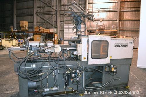 Used Cincinnati Milacron Vista V Series Toggle Injection Mold Machine, 55 Ton, Model VST-55-4.447. Clamp force 55 ton, clamp stroke 11.02", maximum daylight 24.8". Mold height maximum/minimum 13.78"/...