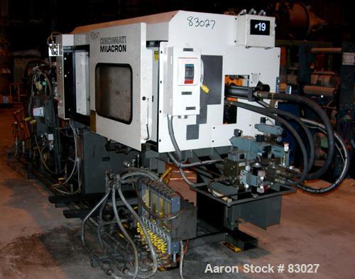 Used Cincinnati 110 Ton Toggle Injection Molding Machine, Model VT110-10. Platen size 24.8" x 22.8". Distance between 2.8" diameter tie bars 14.2" left to right x 16.1" top to bottom. Max daylight 27...