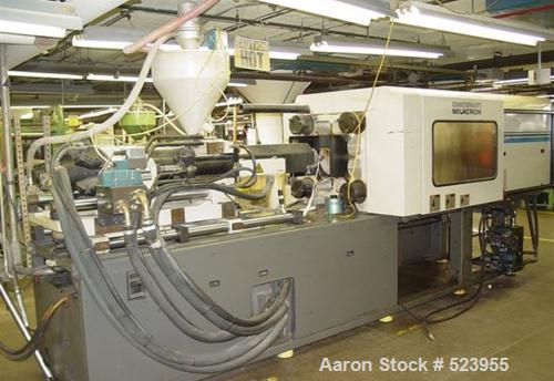 USED: Cincinnati Milacron 220 ton, model VT220-20, injection moldingmachine, 20 oz. Manufactured 1998. Tie bar spacing 21.2" x 19.2".Platen size 30.9" x 33.1". May daylight 38.7". Ejector stroke 3.9"...