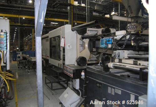 USED: Cincinnati Milacron 550 ton, model VT550, injection moldingmachine, 76 oz. Manufactured 1999. Platen size 49.02" x 49.21".Distance between tie bars 34.25" x 34.25". Max stroke 9.84". Maxdayligh...