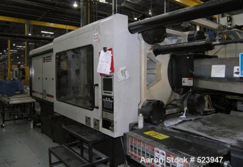 USED: Cincinnati Milacron 550 ton, model VT550, injection moldingmachine, 76 oz. Manufactured 1999. Platen size 49.02" x 49.21".Distance between tie bars 34.25" x 34.25". Max stroke 9.84". Maxdayligh...