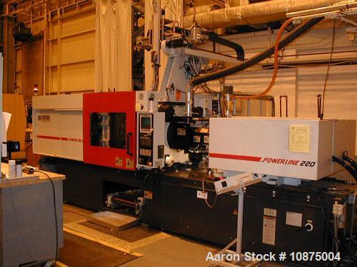 Used Cincinnati 220 ton, 8 oz Powerline, model NT220. Type: electric. New 2005. *Brand new 13 oz screw and barrel in a box!* Platen size 32.80" x 32.80". Distance between tie bars 23.62" x 23.62". Ma...