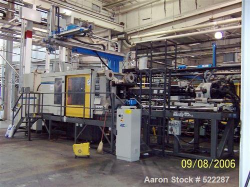 USED: Cincinnati 1000 ton injection mold machine, model VL1000 Square. Shot size 181 oz. Platen size 62.99" x 62.99". Tie bar spacing 44.09" x 44.09". Daylight 92.5". Clamp stroke 48". Equipped with ...