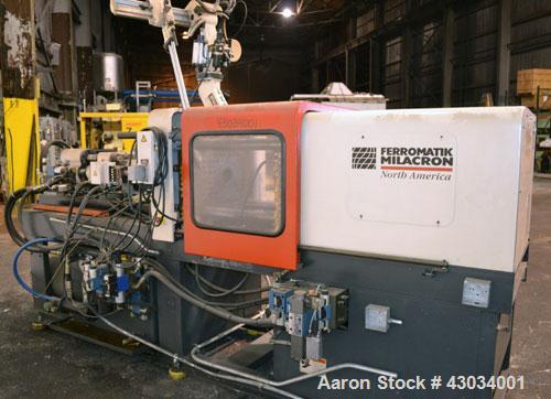 Used Ferromatik Milacron Vista V Series Toggle Injection Molder, 85 Ton, Model VV-85-4.44. Clamp stroke 11", maximum daylight 24". Mold height maximum/minimum 13"/4.9". Platen size 22" x 19.7". Tie r...