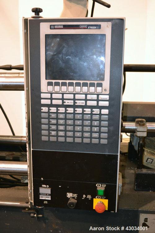 Used Ferromatik Milacron Vista V Series Toggle Injection Molder, 85 Ton, Model VV-85-4.44. Clamp stroke 11", maximum daylight 24". Mold height maximum/minimum 13"/4.9". Platen size 22" x 19.7". Tie r...