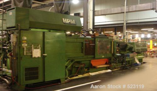 USED: HPM 700 ton injection molding machine, model 700-MKII-110.Overall platen 54" x 54", tie bar clearance 36.5" x 36.5", shotcapacity 110 oz, max/min daylight 56"/12", Maco 8000 controller.Year 198...