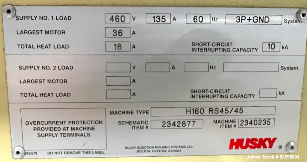 Used- Husky 160 Ton Horizontal Injection Molding Machine