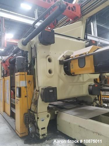 Used Husky Injection Molding Machine, Model Mdl#: QD2350 MMC RS235/235, MFG 2003. 2500 ton capacity, 1613 oz shot capacity. 120.00" x 120.00" platen size, 78.74" x 62.99" distance between bars. Mold ...