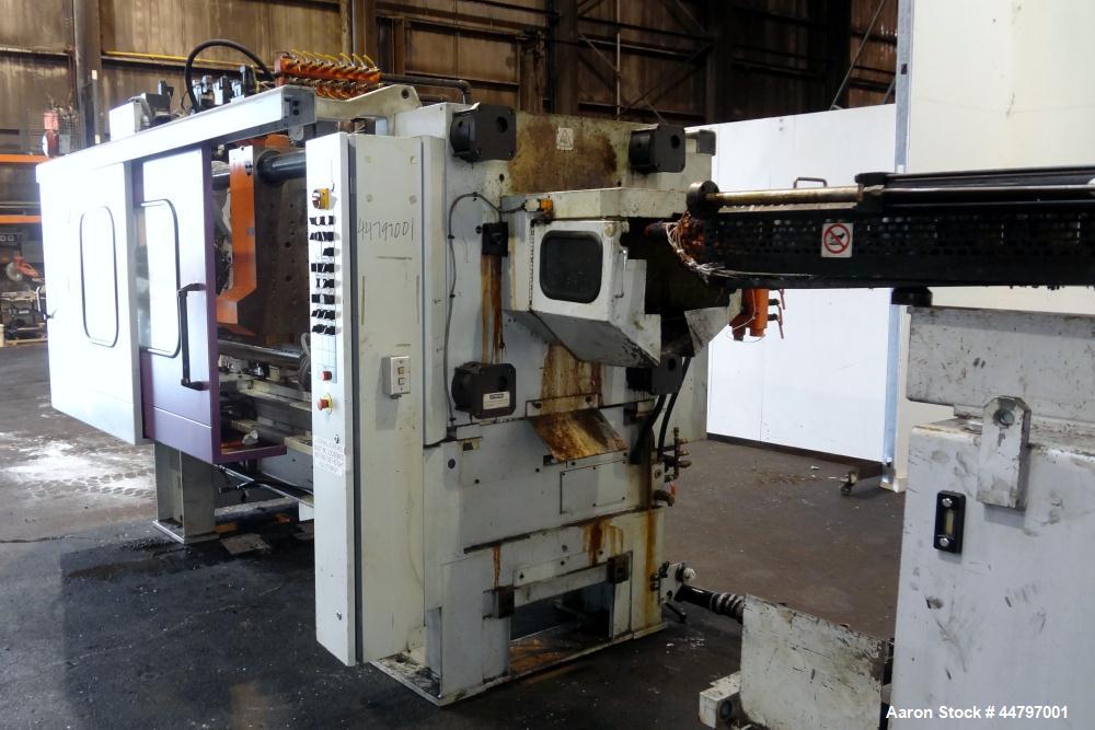 Used Husky Horizontal Injection Mold Machine, 300 Tons, Model SX300 RS60/50. Platen Size: 40.79" x 40.79". Distance Between 4.5" Tie Bars: 28.35" x 28.35". Clamp Stroke: 25.59". Shut Height Minimum/M...