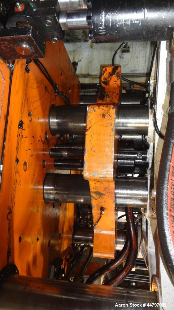 Used Husky Horizontal Injection Mold Machine, 300 Tons, Model SX300 RS60/50. Platen Size: 40.79" x 40.79". Distance Between 4.5" Tie Bars: 28.35" x 28.35". Clamp Stroke: 25.59". Shut Height Minimum/M...