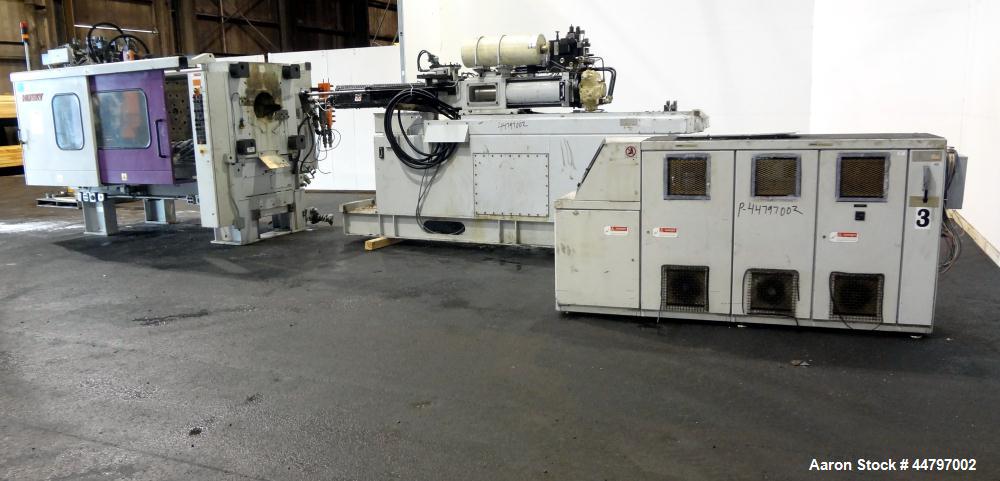 Used Husky Horizontal Injection Mold Machine, 300 Tons, Model SX300 RS60/50. Platen Size: 40.79" x 40.79". Distance Between 4.5" Tie Bars: 28.35" x 28.35". Clamp Stroke: 25.59". Shut Height Minimum/M...