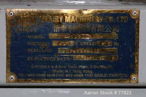 USED:Itairy Machinery toggle injection molding machine, modelUM-120 I III. 120 ton clamping pressure. Platen size approx 23-1/2" x23-1/2". Distance between 2-3/4" diameter tie bars approx 15-1/2" lef...