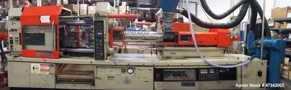 Used JSW Horizontal Injection Molding Machine, Model J150SS-II. SVO injection head, double toggle mold clamping unit, 150 ton clamping force. 850 mm daylight, 400 mm platen stroke. 220-450 mm mold th...