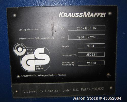 Used Krauss Maffei Horizontal Injection Molder, 250 Tons, Model 250-1200 B2