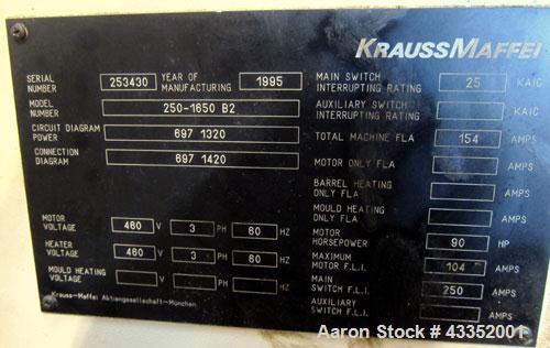 Used Krauss Maffei Horizontal Injection Molder, 250 Tons, Model 250-1650 B2