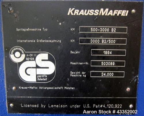 Used Krauss Maffei Horizontal Injection Molder, 500 Tons, Model 500-3000 B2