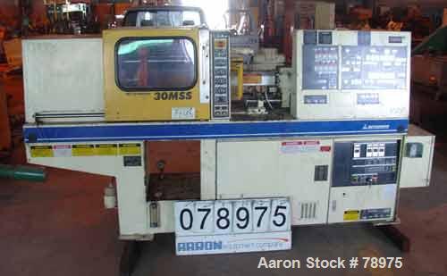 USED: Mitsubishi injection molding machine, model 70/30MSS. 30 ton clamping pressure, 20:1 L/D, platen size 15" (380mm) wide x 15" (380mm) high, distance between 1-3/4" tie bars 10-1/2" left to right...