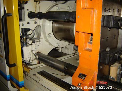 USED: Mitsubishi model 90MJ2-5, 90 ton injection molding machine. Mfg 2000. 4.9 oz shot. Tie bar spacing is 14.96" x 14.96". Platen 22.05" x 22.05". Hydraulic clamp. Having a 17.7" stroke, 24.8" dayl...