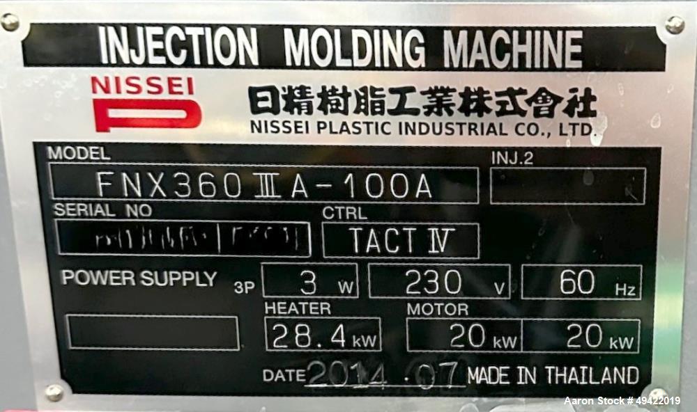 Nissei Injection Molding Machine, Model FNX360IIIA-100A.