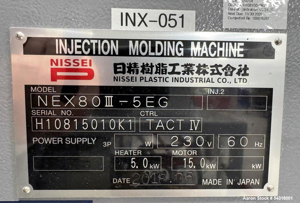 Used Nissei 80 Ton Injection Molding Machine – Model NEX80III-5EG (2018)