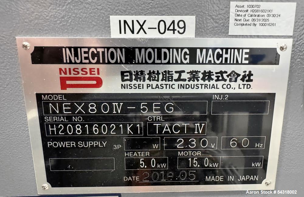 80 Ton Nissei Injection Molding Machine for Sale – 2018, Low Hours