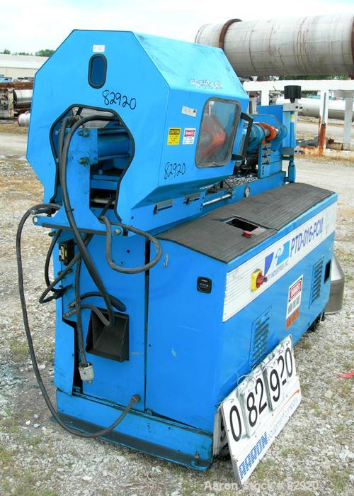 USED: Pilot Industries 16 ton hydraulic injection molding machine, model PTD-016-PCM. Approx mold size 6" x 8". (2) 2-1/2" diameter tie bars, approx 1" diameter screw. Used 7457 hours.