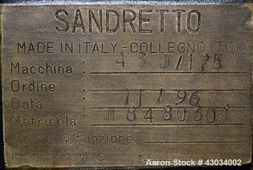 Used Sandretto Series Otto Advantage 175 Ton Toggle Horizontal Injection Mold Machine, Model 430/175. Approximate 3-3/4" diameter tie bars, 20-1/4" x 20-1/4" distance between bars, 30" x 30" platen s...