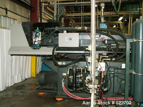 USED: Sandretto 610 ton, 138 oz, model TEW-610 plastic molding machine2001. Platen size 53" x 48"; distance between tie bars 37" x 33",min/max mold 12"/39", ejection stroke 13.8", dimensions 39.4" x ...