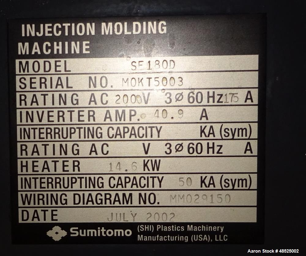 Used Sumitomo Horizontal Injection Mold Machine, Model SE180D.
