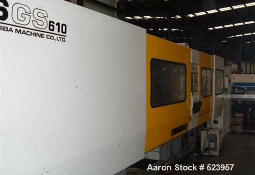 USED: Toshiba 610 ton, model ISG610V10-34B, injection molding machine,77 oz. Manufactured 1997. Tie bar spacing 38" x 38". Platen size 55.1"x 55.1". Clamp stroke 47.2". Ejector stroke 6.3". Daylight ...