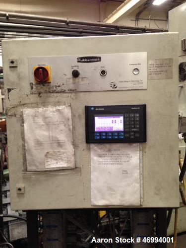Used Uniloy 400 ton structural foam injection molding machine. 879 oz shot size HDPE foam, platen measures 67" x 58", daylight 120", stroke 108", min mold height 12", Maco 8000 controls, Allen Bradle...
