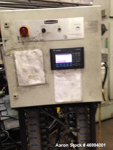 Used Uniloy 400 ton structural foam injection molding machine. 879 oz shot size HDPE foam, platen measures 67" x 58", daylight 120", stroke 108", min mold height 12", Maco 8000 controls, Allen Bradle...