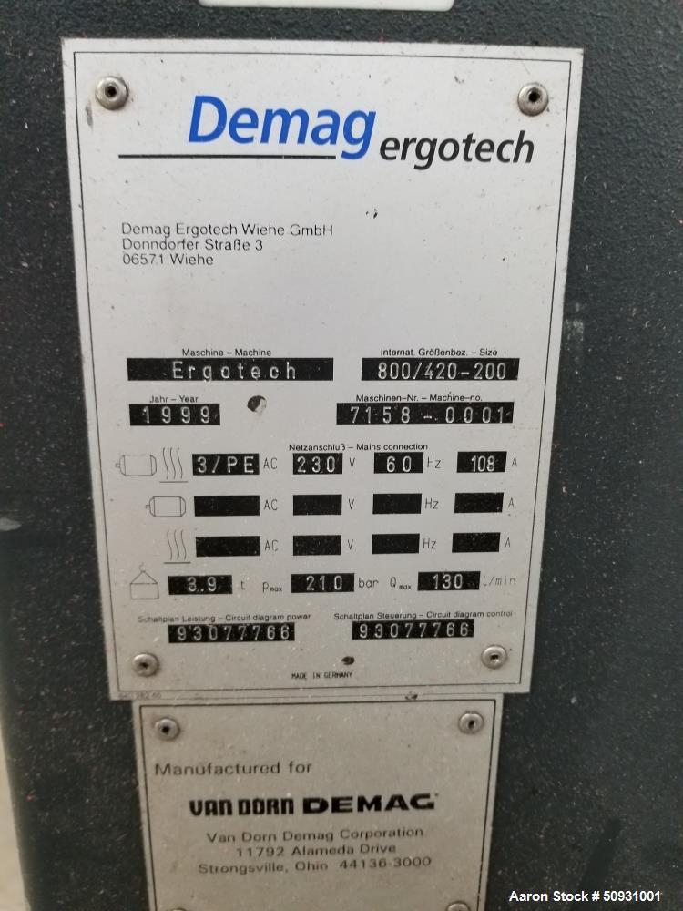 Used- Van Dorn Demag 90 Ton Compact Ergotech 800/420-200 Horizontal Injection Mo