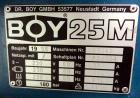 Used Boy Machines 25 M Horizontal Injection Molder, 25 Tons, Model 25 M. Maximum injection volume 2.43 oz, maximum opening stroke 200mm, maximum distance between 40mm diameter tie bars 254mm x 254mm,...