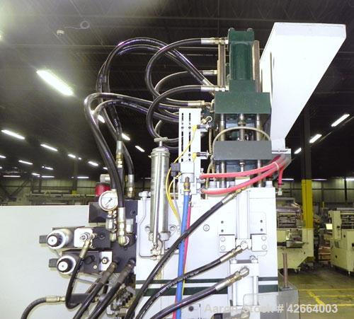 Used Autojectors Model VS10-S Vertical Injection Molding Machine. 10 Ton system. Approximate shot size 1.74 oz. Has vertical hydraulic clamp, 1" vertical screw injection, approximate 15 to 1 L/D rati...