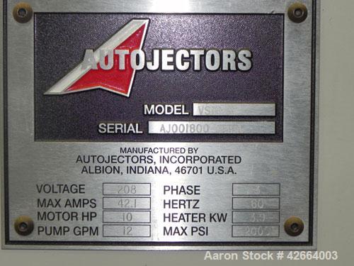 Used Autojectors Model VS10-S Vertical Injection Molding Machine. 10 Ton system. Approximate shot size 1.74 oz. Has vertical hydraulic clamp, 1" vertical screw injection, approximate 15 to 1 L/D rati...