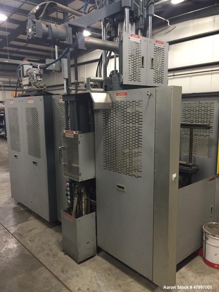 Used Matsuda Vertical Rubber Injection Molding Machine, Model VI-150P(SU)-40-60SPR5-P. 15" x 15", 150 Ton, 1476 KN clamping force. 43 KN mold opening force, 550 mm daylight, 375 mm stroke. 175 mm min...