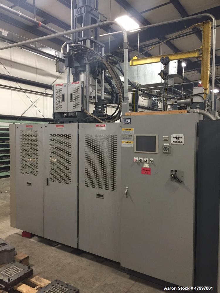 Used Matsuda Vertical Rubber Injection Molding Machine, Model VI-150P(SU)-40-60SPR5-P. 15" x 15", 150 Ton, 1476 KN clamping force. 43 KN mold opening force, 550 mm daylight, 375 mm stroke. 175 mm min...
