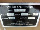 Used Morgan-Press Vertical Injection Molder, Model G100T. 20 Ton maximum clamping force, 0-800 degrees F temperature control range, 12,000 psi maximum injection pressure. 
