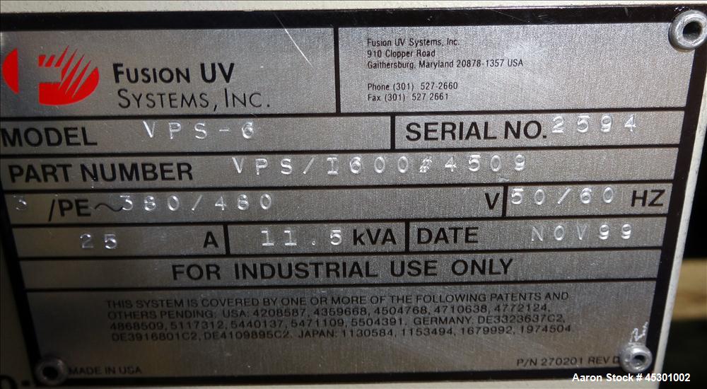 Used Fusion UV System Curing Tunnel Conveyor System, Model DRS-10/12QN UV 