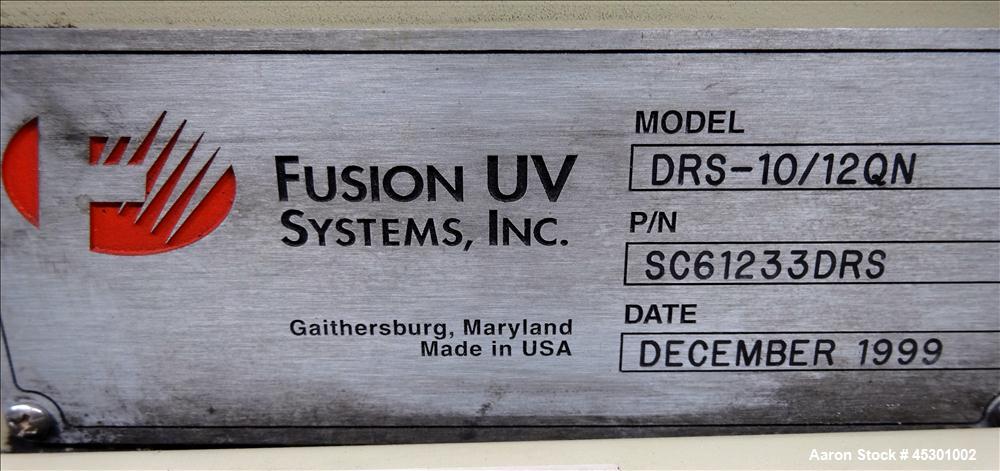 Used- Fusion UV System Curing Tunnel Conveyor System, Model DRS-10/12QN UV 